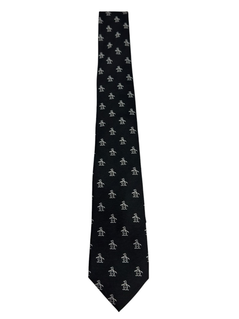 Official Penguin Men’s Black Silk Logo Pattern Necktie Classic Penguin Print - Picture 6 of 7